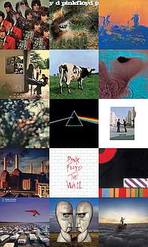 Koláž všech 15 studiových alb skupiny Pink Floyd