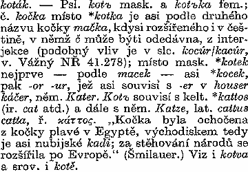 Etymologie slov kocour, kočka