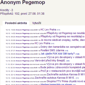 Seznam Pegemopových příspěvků končí 16.10.