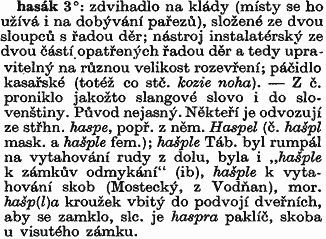 Význam slova hasák, Machek - Etymologický slovník